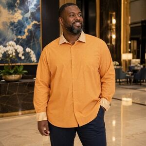 John Sparks Men's 3XL 19 (38/39) Shirt Orange Micro-Dot Office Core Quiet Luxury